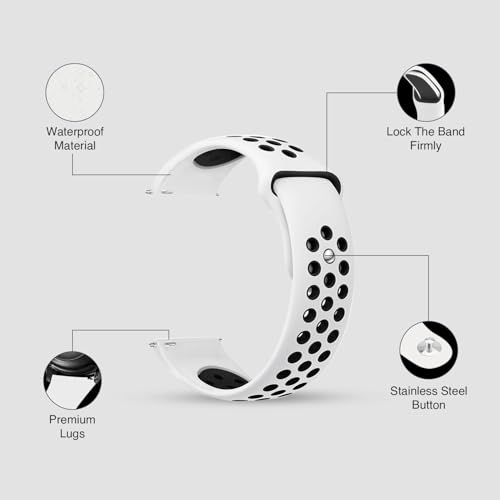Image of TECHONTO Soft Silicone 22mm Watch Band Strap with Rust-Free Button Compatible with Amazfit GTS 2 Mini, Bip, GTS, Samsung Galaxy Watch 4 & Watch 5 (White & Black)