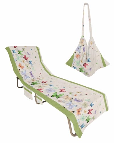 Vintage Beige, Beach Lounge Chair Towel Cover, Soft Chaise Lounge Towel with Side Pockets Patio Pool Chairs Cover for Beach/Pool Sunbathing 29x85 Green Animal Fantasy Dream Watercolor