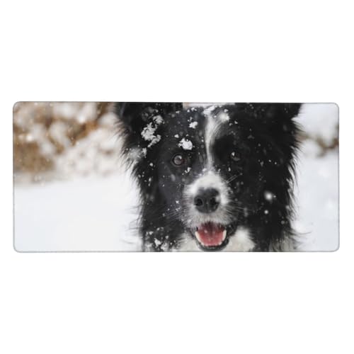 Tapis de souris grand format Border Collie Chien des neiges tapis de bureau xxl 40x90cm en caoutchouc
