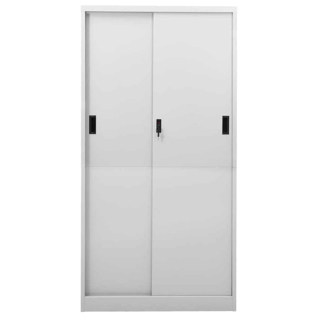 Armario de oficina con puerta corredera, gris claro, 90 x 40 x 180 cm, acero, se puede cerrar con cerradura, 4 estantes ajustables, robusto archivador para oficina, taller, sótano, espacio de