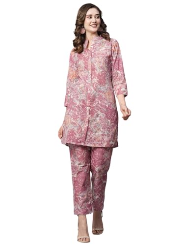 rytras Ladies Cotton Printed Straight Trousers and Kurta Set, pink light, S