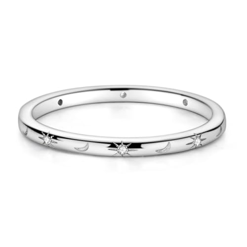 Parmuz 925 Sterling Silver Rings for Woman Dainty Stackable CZ Star Moon Cross Eternity Engagement Bands Ring for Her2
