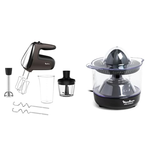 Moulinex Powermix Silence Batteur, 600 W, Technologie silencieuse, Variateur de vites & Presse-agrume électrique, Double rotation, Capacité 0.45 L, Ultra...