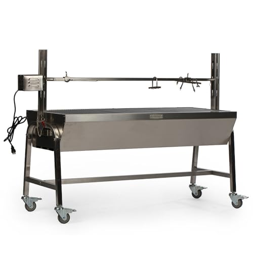 Ash & Ember 13W Stainless Steel Rotisserie Grill, Rated 85 LB for Medium Game, 4 RPM Rotation Speed, Outdoor Grill with Dual Prong Spit Rod, Single Leg Bracket, and Spine Fork