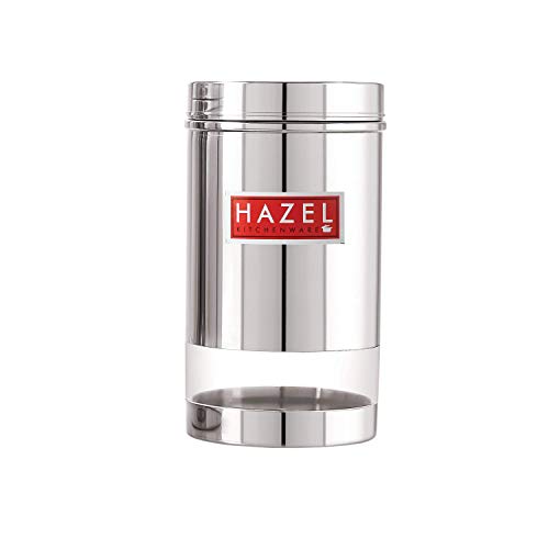 Image of HAZEL Stainless Steel Transparent Glossy Finish See Through Container, 1 PC, Silver, 1200 Ml