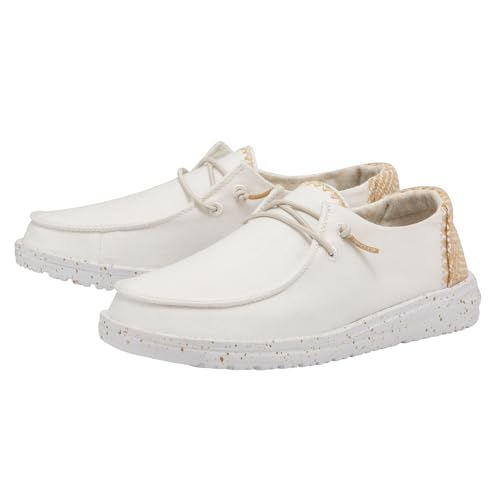 Image of HEYDUDE Women's Wendy Chambray White Sand Size 10 | Women's Shoes | Women's Lace Up Loafers | Comfortable & Light-Weight