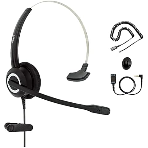 Phone Headset Compatible with Grandstream Yealink Snom Phones Mic Noise Cancellation HD Voice Headphone RJ9 & 3.5mm (CTIA) Adapter Cover