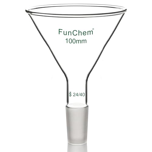 FunChem Glass Short Stem Powder Funnel with O.D. 100 mm at Top, Durable Borosilicate Glass Filter with 24/40 Inner Joint