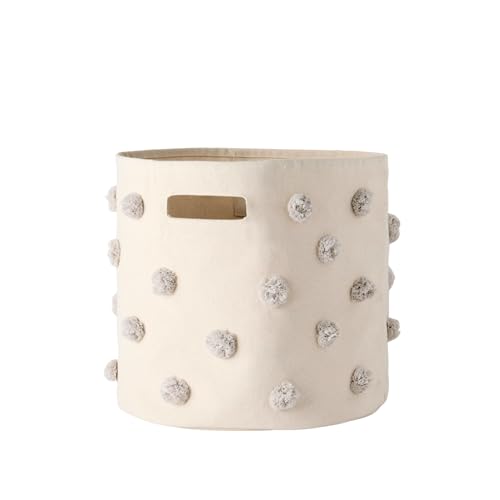 Image of Pehr Pom Pom Basket, Bin (Grey) | 100% Cotton Canvas Storage for Nursery, Playroom & Home | Decorative Organizer | 13”D x 12”H