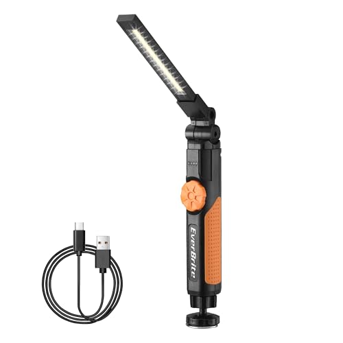 EverBrite LED Rechargeable Work Light, 800LM COB Foldable Flashlight, Magnetic Work Lights with Hanging Hook, 360° & 270° Rotation, 4 Power Indicator Lights - for Car Repair, Home, Emergency