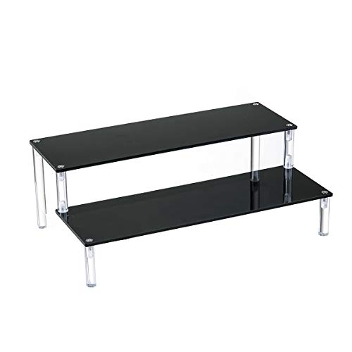 BYCY Acrylic Black 2-Tier Riser Display Shelf for Figures, Desserts Holder, Collections Organizer and Cosmetic Items Shelf (2 Tier 12" X 6.9" X 4.25")