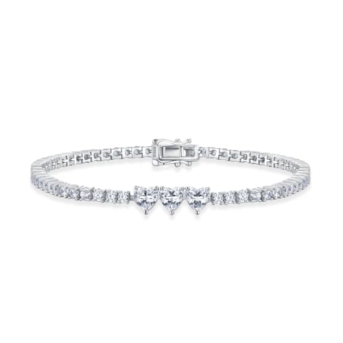 Leva Jewkis Sterling Silber Zirkoina Herz Tennis Armbänder für Frauen April Geburtsstein Edelstein Charme Lange 5A Zirkonia Edler Schmuck für Daily Waer 7 Zoll