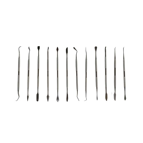 TAURISH 12-Piece Stainless Steel Wax Carver Tool Set Double Ended Carving Kit for Dental Wax Clay Jewelry Sculpting and Modeling