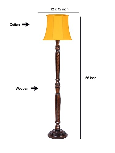 Image of Devansh Yellow Cotton Wooden Floor Lamp -7