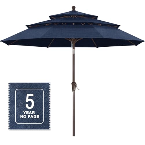Image of MASTERCANOPY 9ft 3-Tier Olefin Patio Umbrella, Light Navy Blue