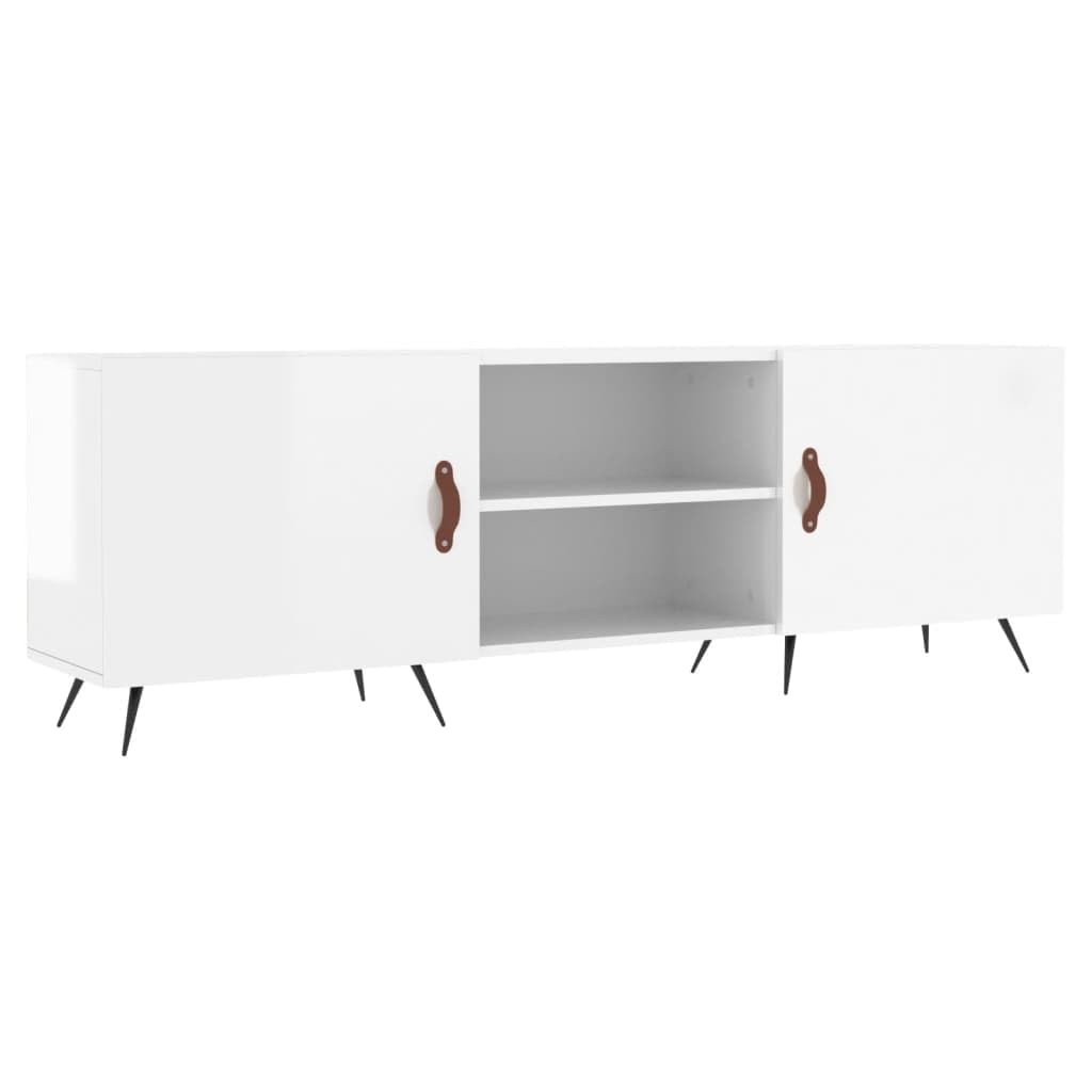 Szafka pod telewizor, wysoki połysk, biała, 150 x 30 x 50 cm, materiał drewnopochodny z 4 półkami i żelaznymi nogami – szklany stolik pod telewizor do przechowywania i stabilnej prezentacji