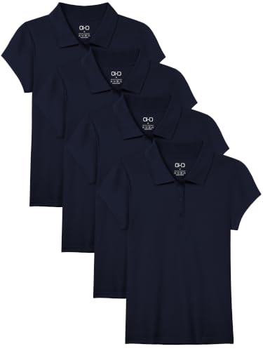 OHD 4 Pack Girls Polo Shirt Girls Uniform Polo for School Cotton Shirts School Uniform Tops Size 3T-14 Navy Blue