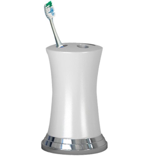 nu steel SH4H Sag Harbor Collection Toothbrush Holder Stand, Vanity Countertops in Master, Guest, and Kids' Bathrooms Finish, White Ceramic/Chrome Trim