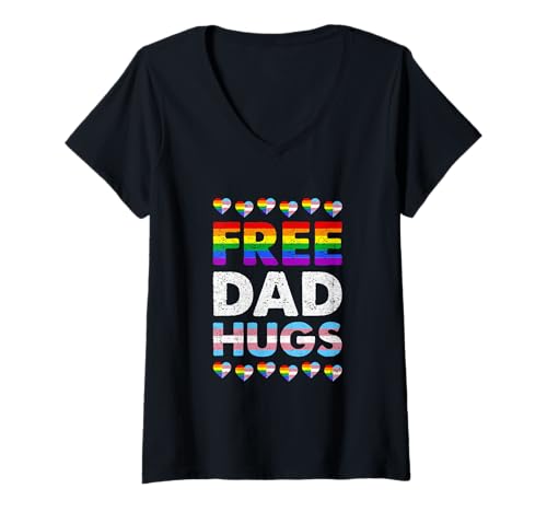 Womens Free Dad Hugs Rainbow Lgbtq Gay Pride Month Proud Ally V-Neck T-Shirt