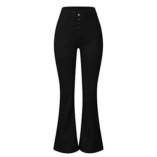 Whear Women's Skinny Hippie Jeans High Rise Wide Leg Pants Bell Bottom Button Flared Denim Bootcut Trousers Pockets (Black,S)