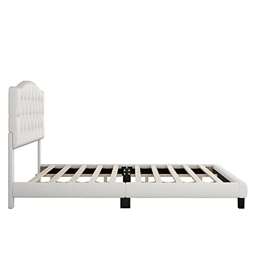 Queen Size Bed Frame, Modern Luxury Upholstered Platform Bed With Headboard, Heavy Duty Button Tufted Bed Frame, Wooden Slat Support, Easy To Assemble, No Need For Box Springs (Beige) #TOP4