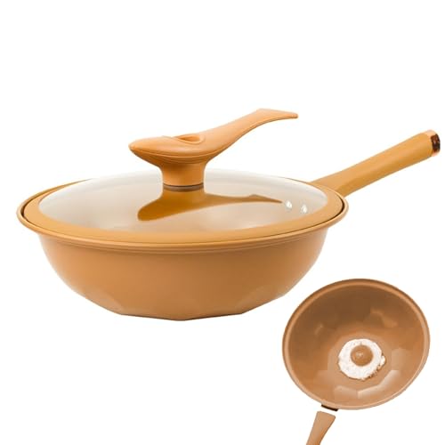 RenDiuJups 12.6 Inch Non-Stick Clay Wok, 2 in 1 Multifunctional Cooking Pan, Frying Pan and Steamer, Micro Pressure Pot, Induction, Gas, All Hobs, Non-Stick, 51*32*24cm