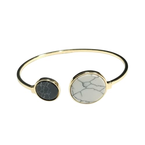 B0007 Metal Double Circle Edge White Black Turquoise Design Cuff Bracelet Gold White Black Stylish Women’s Bracelets – Minimalist Accessories to Elevate Any Outfit Chic Fashion Accessories