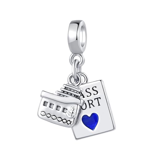Abalorio de pasaporte y barco para pulsera Pandora en cobre con corazón azul 2
