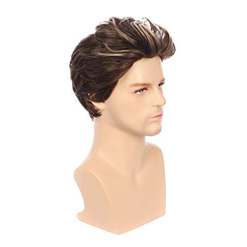 Swiking Men Short Wigs Brown Mix Blonde Wig For Male Guy Layered Halloween Cosplay Party Hair Costume Full Wig For Adults #TOP2