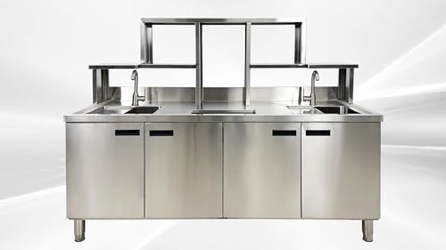 Elite Kitchen Supply Commercial Bubble Tea Workstation with Double Sinks, Hot and Cold Water System, 70.8W x 31.5D x 31.5H inches, Stainless Steel HT-M-1800 ETL