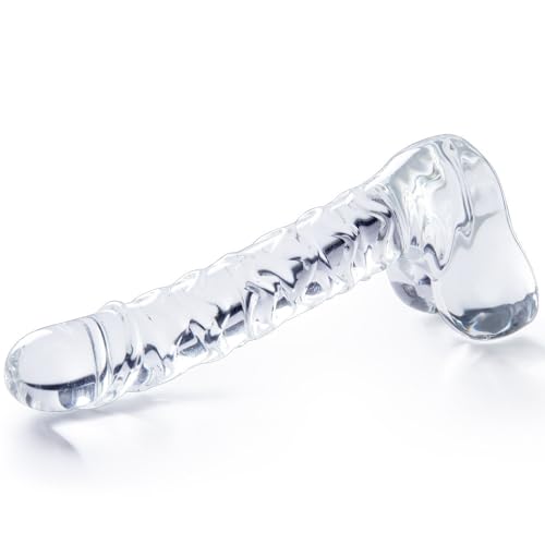 Consolador pequeño de vidrio transparente de 16,5 cm, masajeador de próstata para principiantes, consolador anal delgado de cristal, mango ondulado, ideal para la estimulación del punto G vaginal