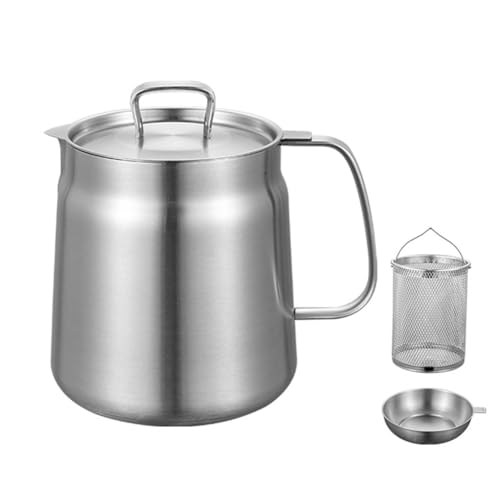 Tuesoa Olla de Aceite de 2 litros, Olla de Aceite de Acero Inoxidable, Freidora de Aceite de Gran Capacidad y de Filtro, Combo de Filtro de Aceite Versátil para Cocina