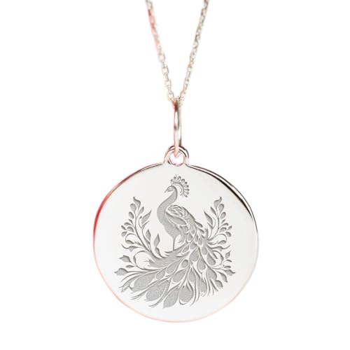 Collier paon argent 925 chaîne câble 45cm pendentif médaille