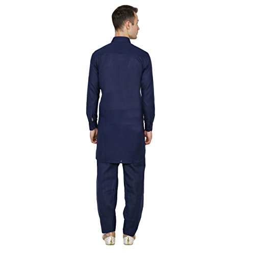 Traje Pathani de lino contra el calor veraniego conjunto azul marino comodo 3