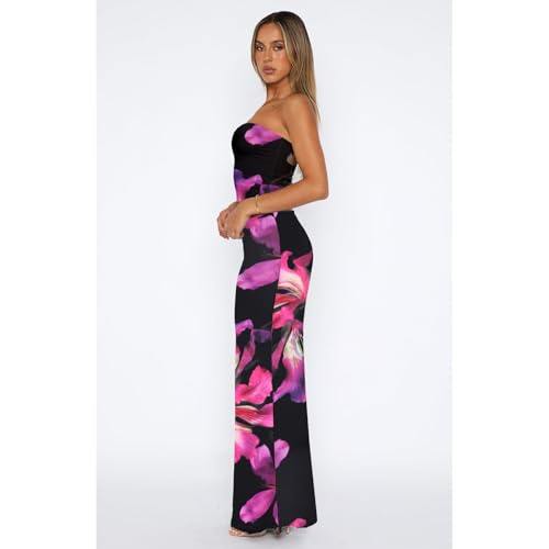 Image of Goafuliy 2 Piece Skirt Sets for Women Summer, Floral Sleeveless Tube Top Bodycon Maxi Skirts Y2k Vacation Going Out Outfits