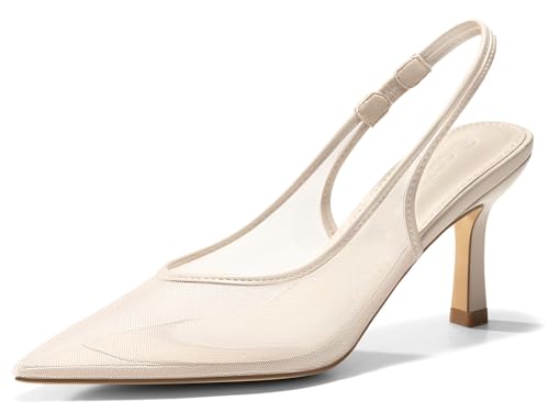 Image of Coutgo Womens Mesh Slingback Kitten Heels Pointed Toe Low Heel Pumps Sexy Dress Shoes