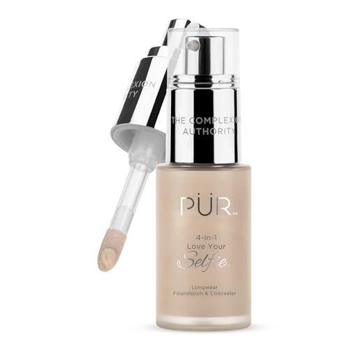 PUR Beauty 4-in-1 Love Your Selfie Foundation & Concealer - Longwear Full Coverage Liquid Makeup Foundation with Hydrating Blend for Refined-Looking, Natural Beauty Glow, Skin Texture & Tone