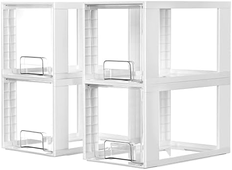 4 Pack Large Stackable Storage Drawers,White,Easily