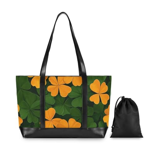 KLL Orange Green St. Patrick's Clover classy 14 inch laptop bag with zipper diaper bag tote Large Handbag for Pool Gym Grocery Travel with lunch maletín para laptop mujer2