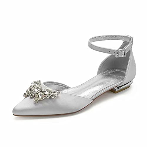 Satin Rhinestones Wedding Flats Shoes for Bride Pointed Toe Prom Evening Bridal Party Dress Flats Women 5047-63