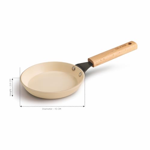 Image of Alda Ceramico Mini Fry Pan 15cm | Non-Stick Ceramic Coating | Heat Resistant Wooden Handle | Compact Egg Fry Pan for Snacks & Breakfast | Induction & Gas Stove Compatible Cookware