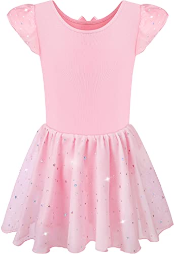 Image of DANSHOW Girls Glitter Leotards for Ballet Dance Dress with Tutu Skirt Petal Sleeve