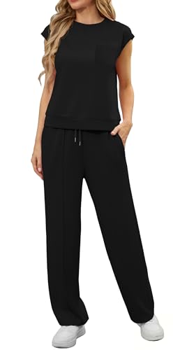 GRECERELLE 2 Piece Sets For Women Summer 2025 Outfits Lounge Sets Sleeveless Sweatsuits Wide Leg Tracksuits With Pockets2