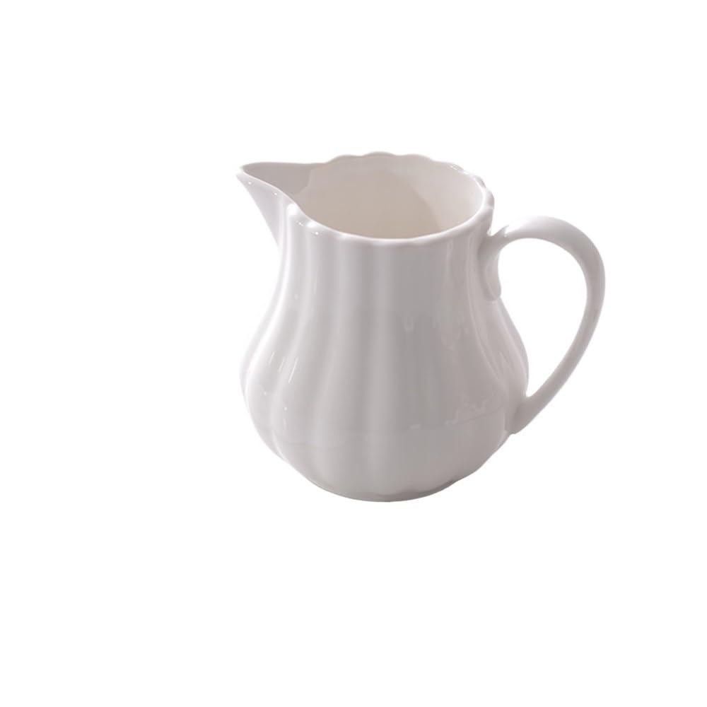 CFY652 Gravy Boat Ceramic Coffee Milk Pitcher Floral Color Sauce Pot Gravy Boat With Handle Gravy Jug(White)
