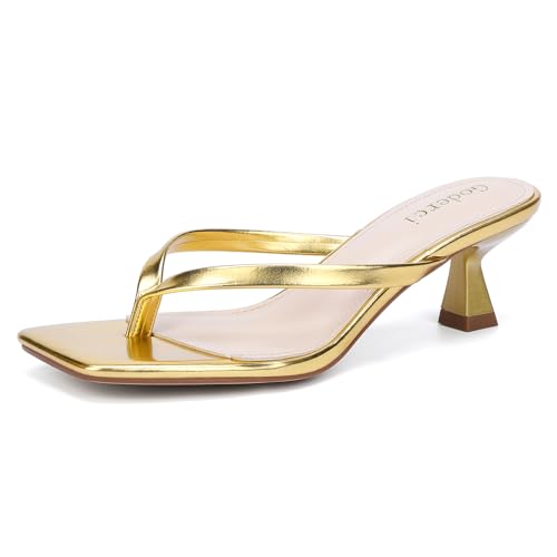 Image of Goderci Kitten Flip Flop Thong Low Heels for Women Square Open Toe Slip On Heeled Sandals