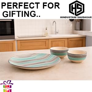 Image of HS HINDUSTANI SAUDAGAR Aqua Mist Ceramic Plate and Bowl dinnerware Sets Plates for Dinner Pasta Breakfast & katori Dinner Set Handcrafted Ideal Dining Table Kitchen Design for Daily use and Gifting.