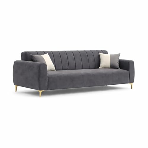 Image of Habibi Rich Velvet Suede 3+2 Seater Sofa Set | Spacious Soft Touch Comfort Seating | 5 Person Seating | Modern Living Room Sofa Set (Dark Gray)