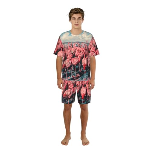 Pyjama 2 pièces homme anti-transpiration léger et fluide style flamant rose