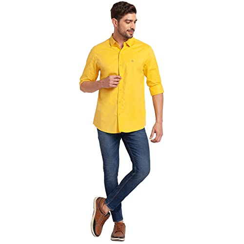 Image of Spykar Men's Regular Fit Flat Collar Full Sleeve Solid Casual Shirts