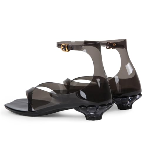 Image of Women's Flip Flop Kitten Heels - Jelly Thong Heeled Sandals with Clear Strap, Transparent Low Heel Mules, Stylish Thong Kitten Heels for Summer, Casual Dress Sandals